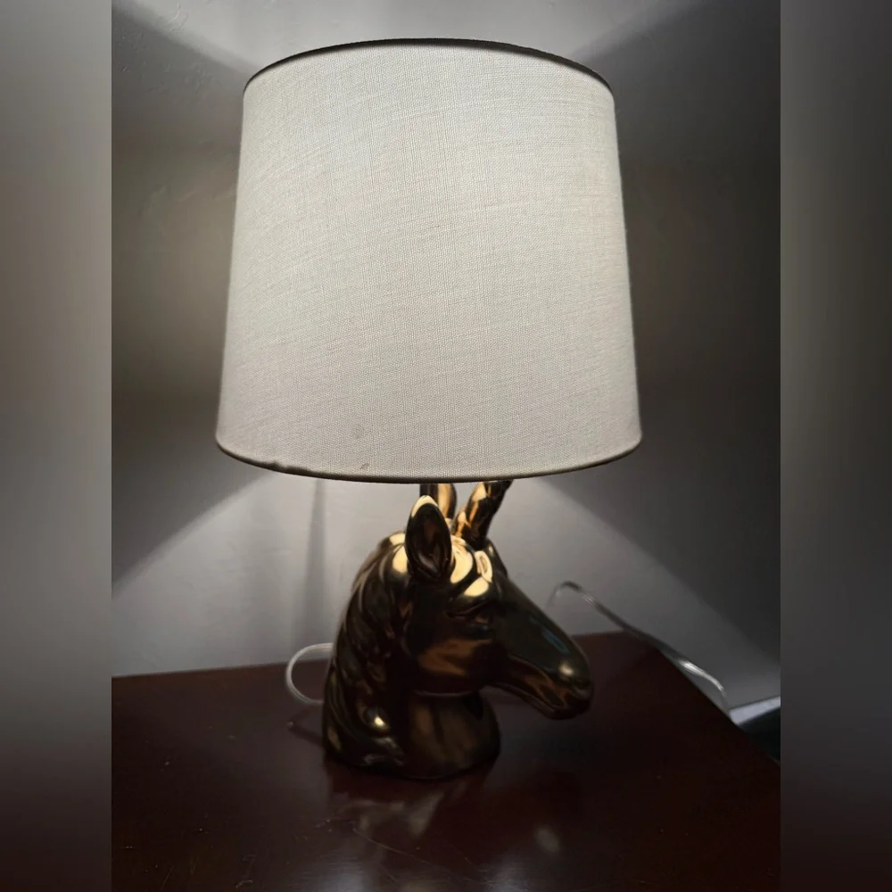 Unicorn gold finish table lamp with shade decor‎